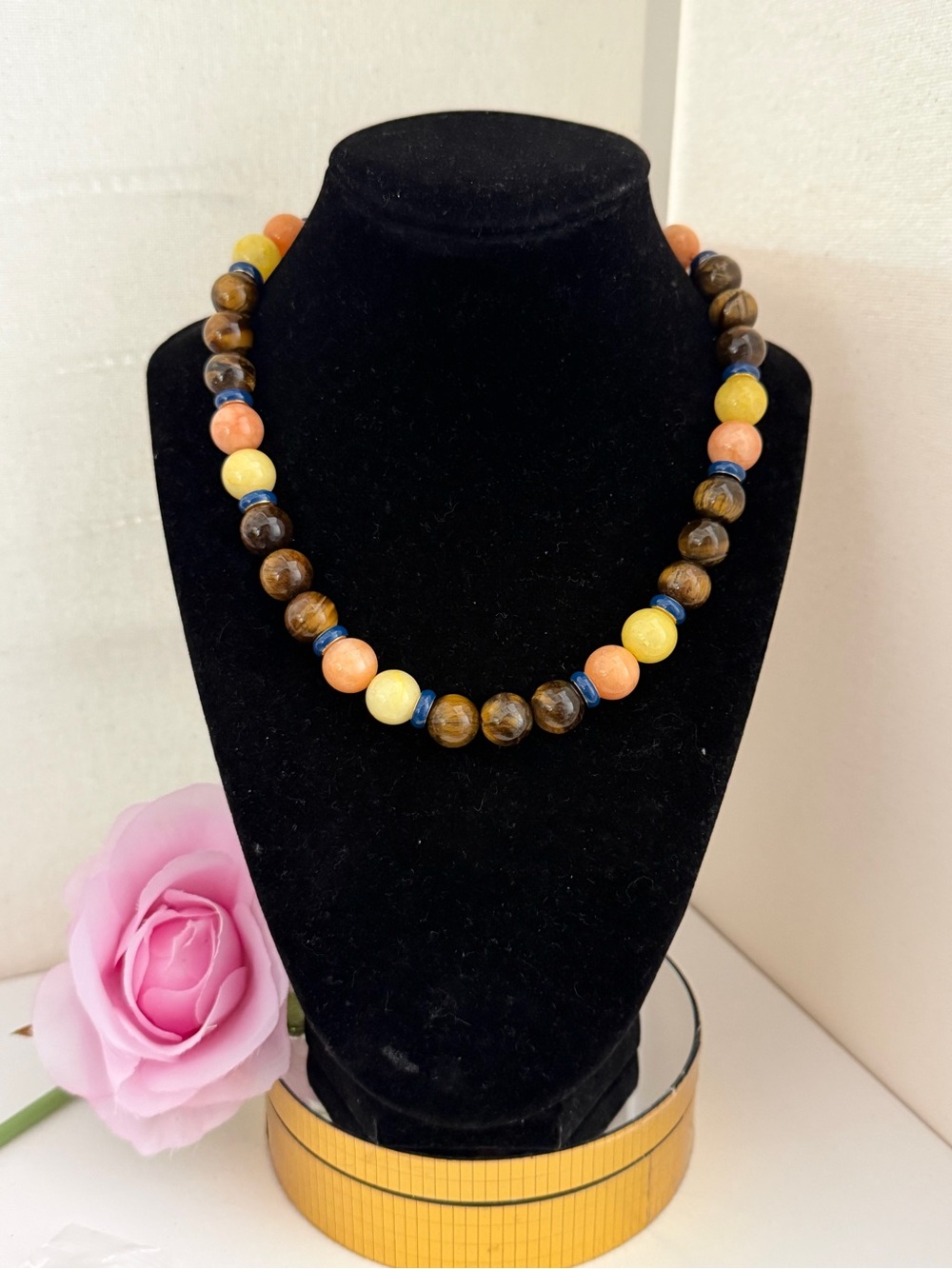 Roxanne Assoulin Multicolor Beaded Necklace Yellow, Orange & Tiger’s Eye NEW
